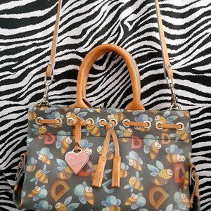 DOONEY & BOURKE GRAY WITH COLORFUL BEE TASSEL TOTE